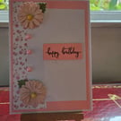 pink flower themed Happy Birthday card