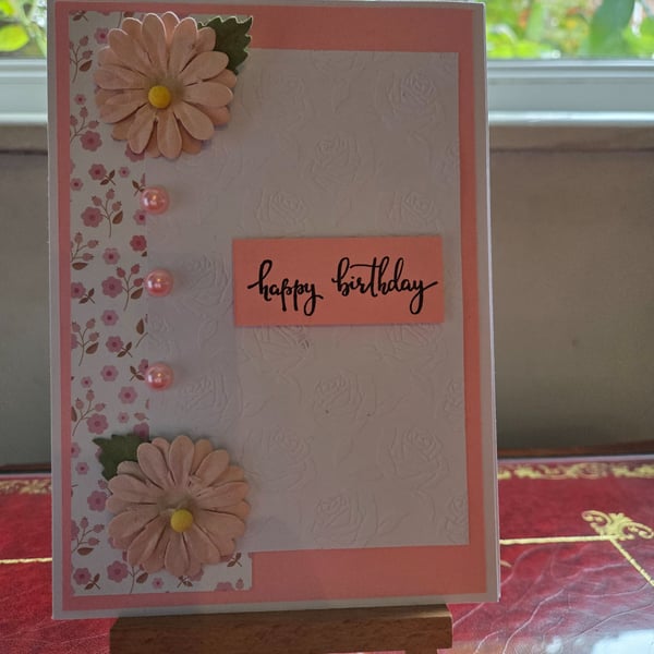 pink flower themed Happy Birthday card