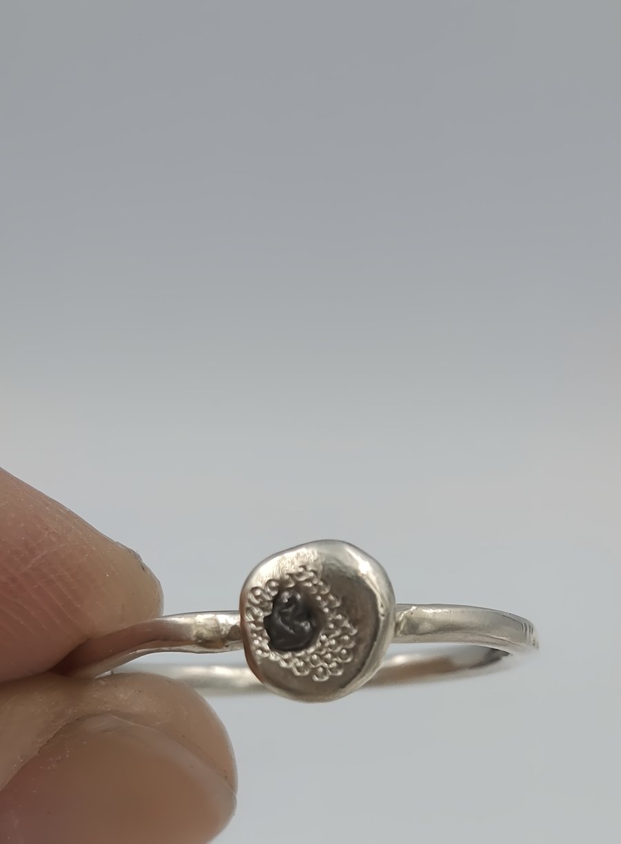 Raw Uncut Diamond Silver Ring