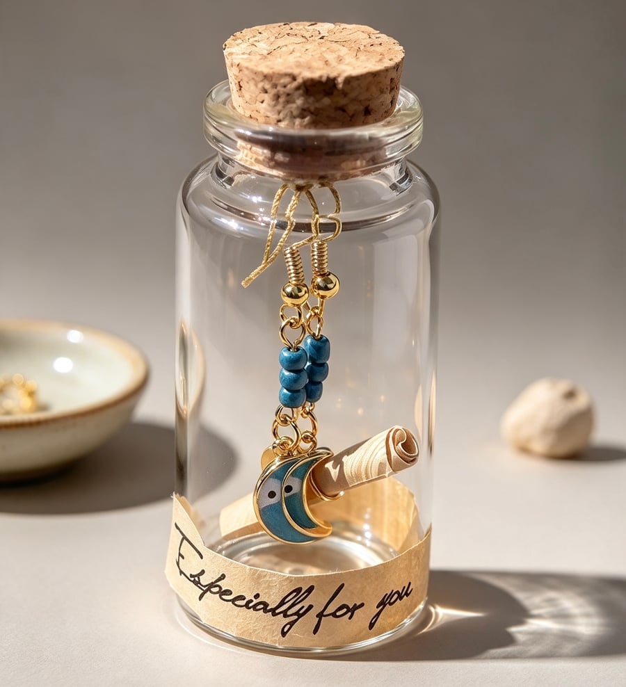 Image of Celestial Moon Earrings in a Bottle