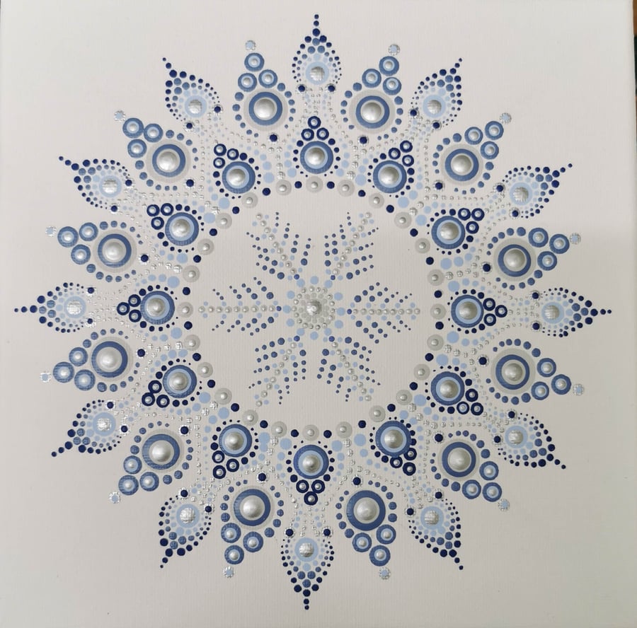 Hand painted blue and silver Mandala - 'winter' canvas