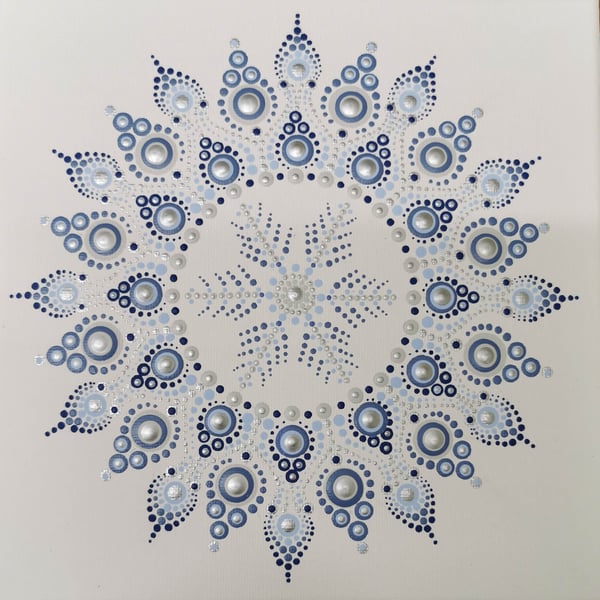 Hand painted blue and silver Mandala - 'winter' canvas