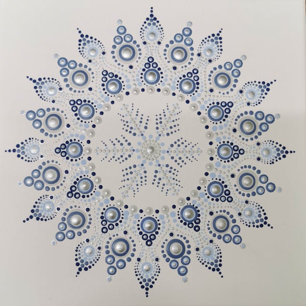 Hand painted blue and silver Mandala - 'winter' canvas