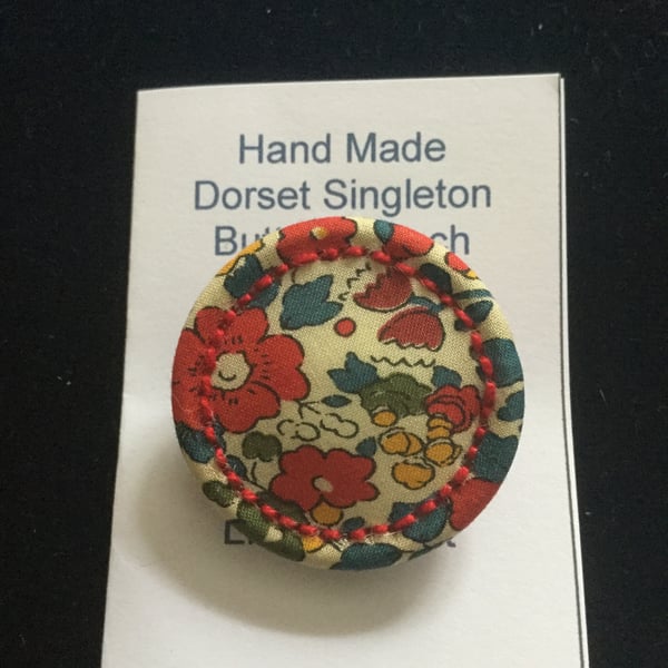 Liberty Print Dorset Singleton Button Brooch, ‘Betsy Ann’, Red