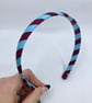 School Wine and Light Blue 1.8cm striped Hairband - Image 1