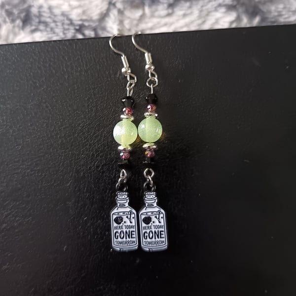 Black and white potion bottle charm dangle earrings with beads