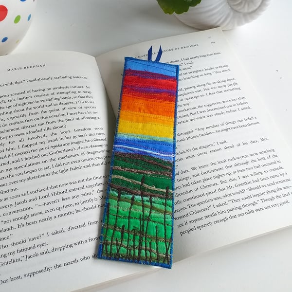 Embroidered Bookmark, Countryside Sunset