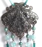 Upcycled Ornate Antique Silver Tone Buckle Boho Necklace-Turquoise - Image 2