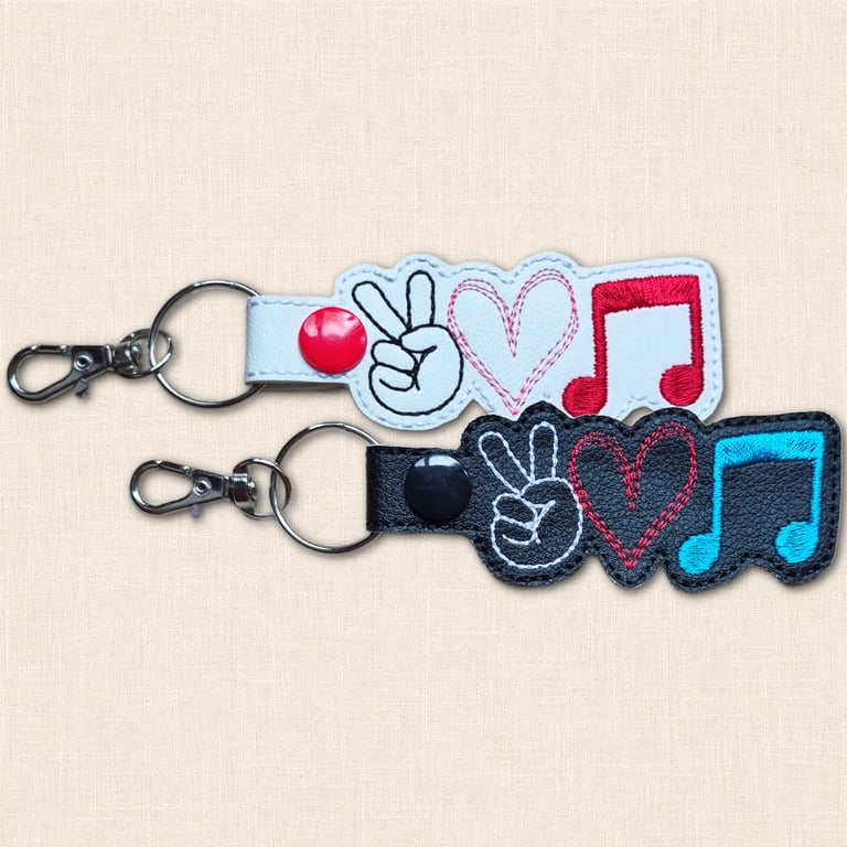 Music Keyring - Peace Love Music Faux Leather Bag Charm