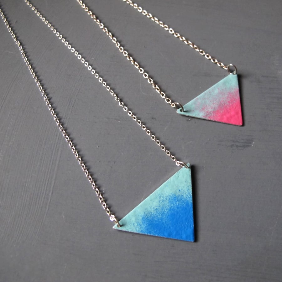 Aluminium Pink & Blue or Blue Enameled Triangle Pendants