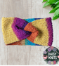 Hand Knitted Ear Warmer in Bright Multi Coloured Yarn