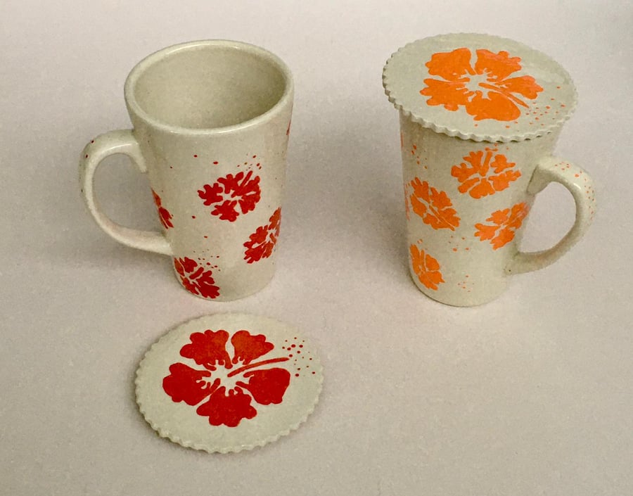 Hand made and decorated Hibiscus latte mug and topper