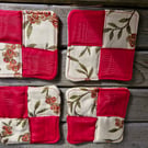 Set of 4 autumn berries, autumn or Christmas 2 sided handmade fabric coasters