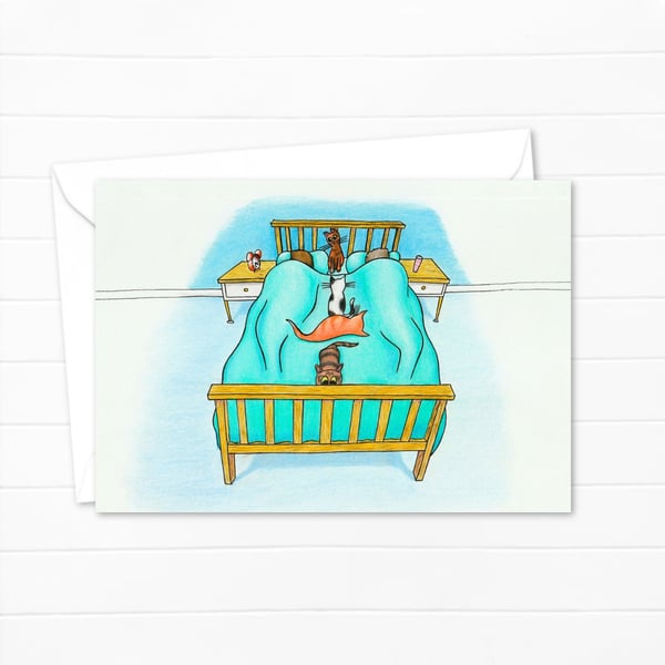 Cats and Kittens Greeting Card: Hand Drawn Illustration for a Cat Lover (111)
