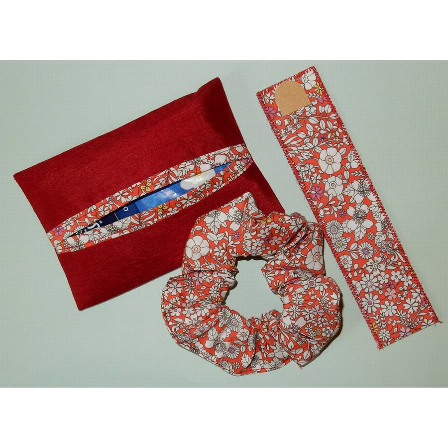 Pocket tissue holder, emery board in case and scrunchy - Liberty print floral 