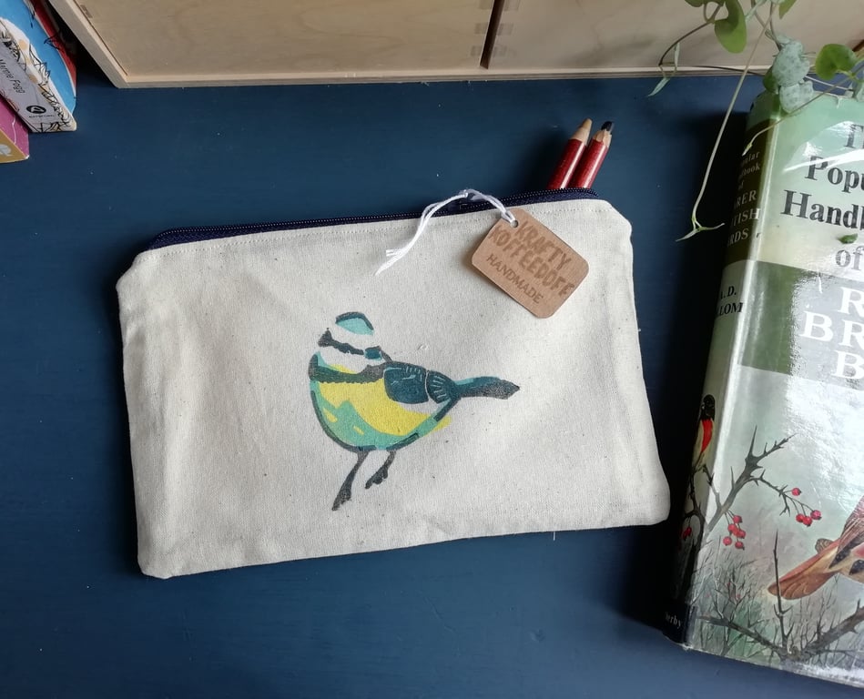 Bluetit hand printed pencil case