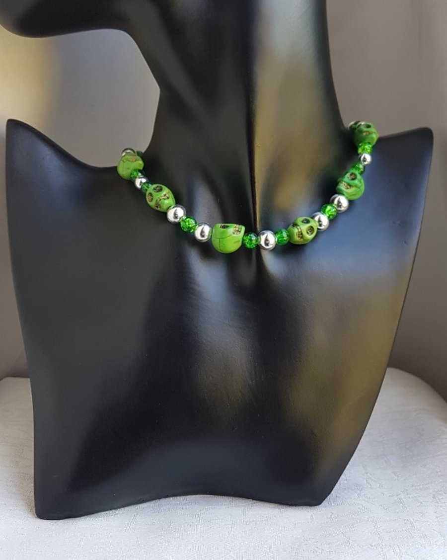 Gorgeous Green Skull Choker Necklace.