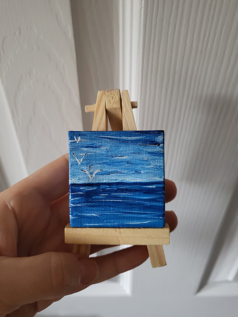 Original mini canvas seascape painting ocean sunset birds