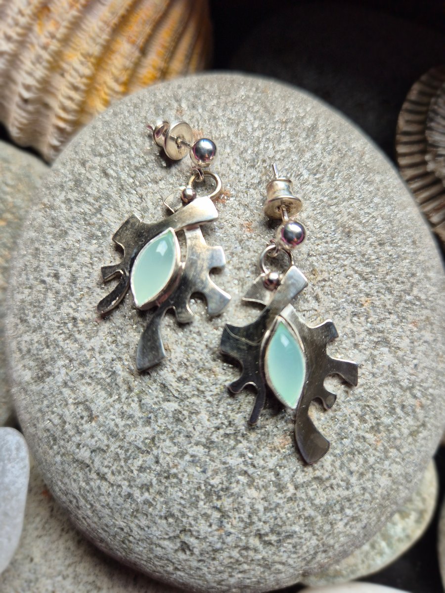Handmade Sterling silver and aqua chalcedony earings