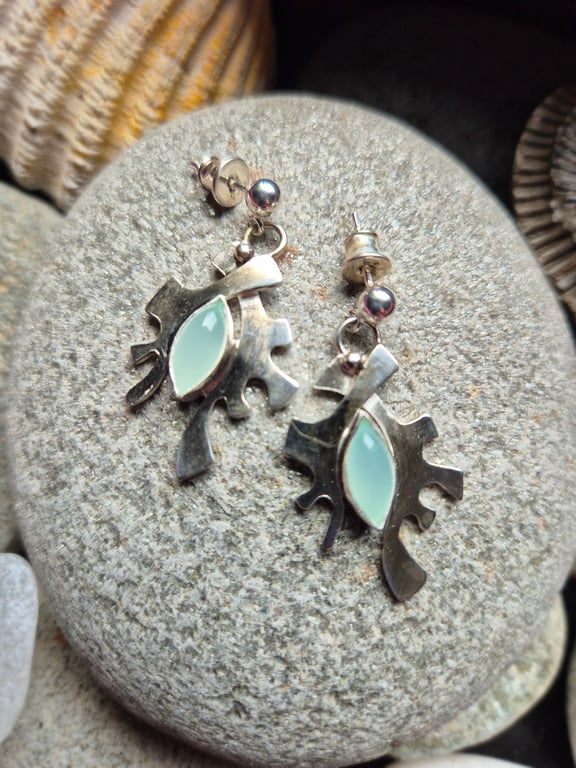 Handmade Sterling silver and aqua chalcedony earings