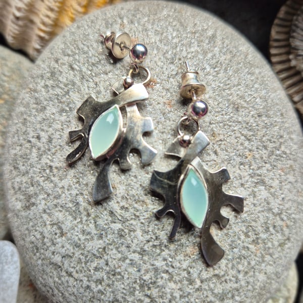 Handmade Sterling silver and aqua chalcedony earings