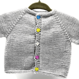 Hand Knitted Baby Cardigan - Grey acrylic - 0-3months