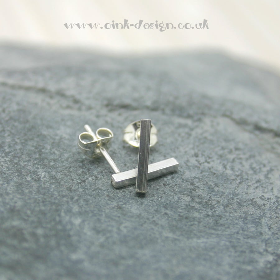  Sterling silver thin square bar stud earrings