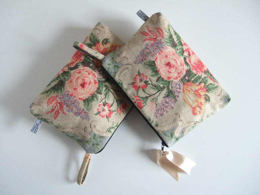 Toiletries or make up bag made in a vintage style floral remnant  