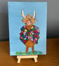 Original Highland cow in acrylics 5x7" with mini easel 