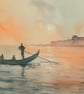 Original Watercolour Landscape. Venice Sunrise . 15x11 inches. 