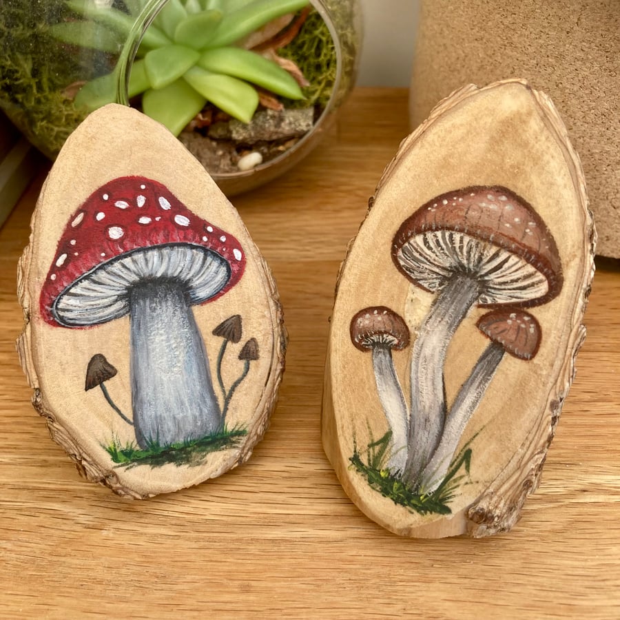 Toadstool wood stump slice ornament 