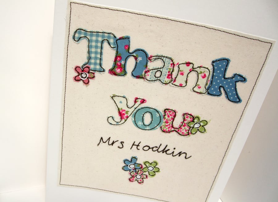 Large Teacher Thank You Card - Embroidered