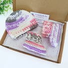 Crochet Baby Hat & Booties Set - Variegated Yarn - Summer Seconds