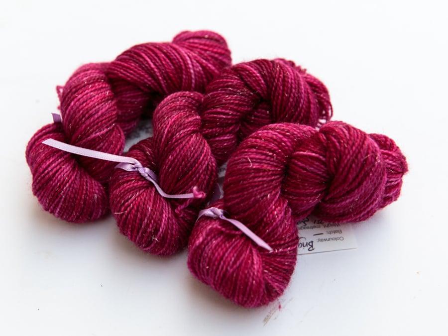 SALE: Bright - Silver Sparkly superwash merino 4 ply 20g mini skeins