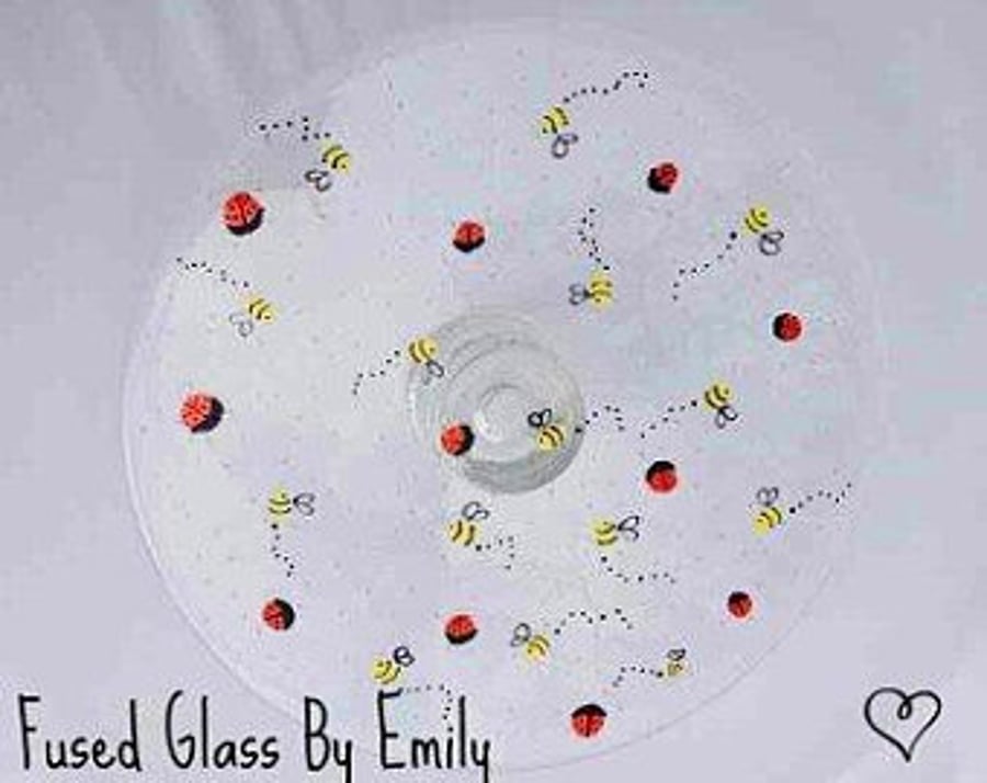 Fused Glass Bee & Ladybird Cakestand, Cake Plate, Centre Piece