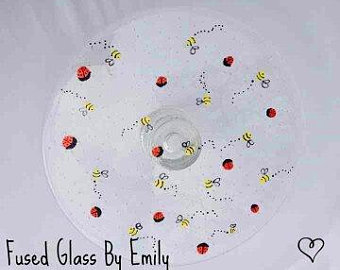 Fused Glass Bee & Ladybird Cakestand, Cake Plate, Centre Piece