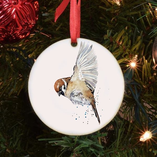 Sparrow Round Tree Decoration.Sparrow Xmas Tree Decoration,Sparrow Christmas Tre