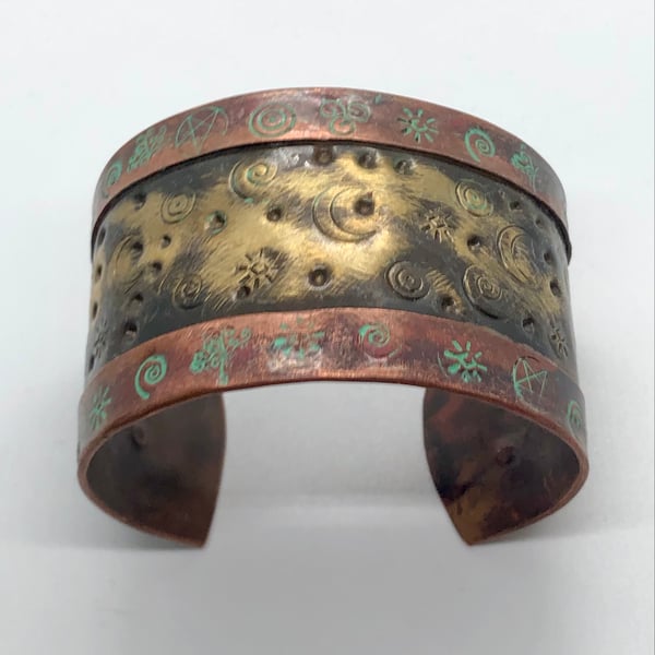 Celestial storm, copper and brass cuff