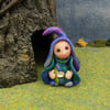 Tiny Magical Gnome 'Uno' with jewelled belt OOAK Sculpt by Ann Galvin