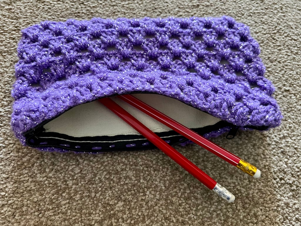 Handmade Purple Glitter Crochet Pencil Case