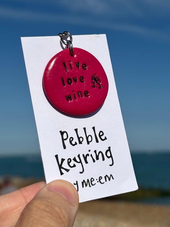  Live, Love, Wine Pebble Keyring 