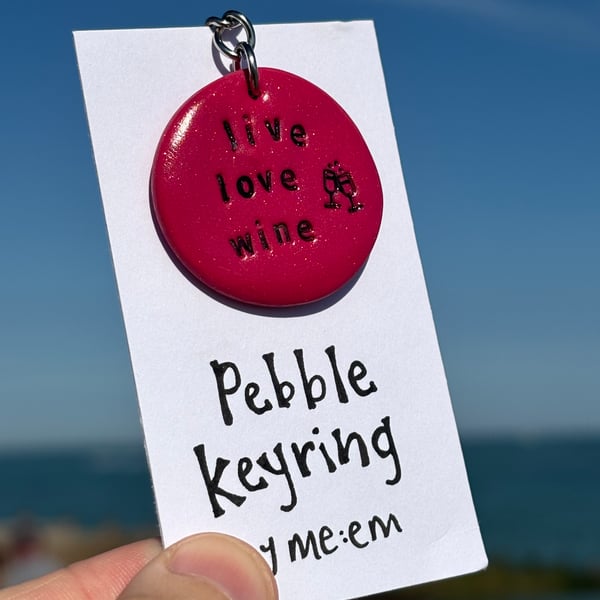  Live, Love, Wine Pebble Keyring 