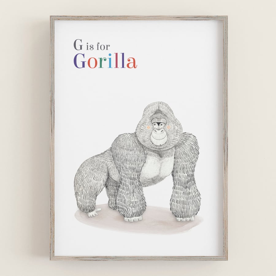 Gorilla jungle print: Children’s wall art, Jungle nursery, Safari kids’ room