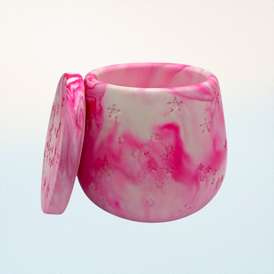 Pink Marble Effect Constellation Jewellery Box - Candle Jar or Trinket Pot stp15