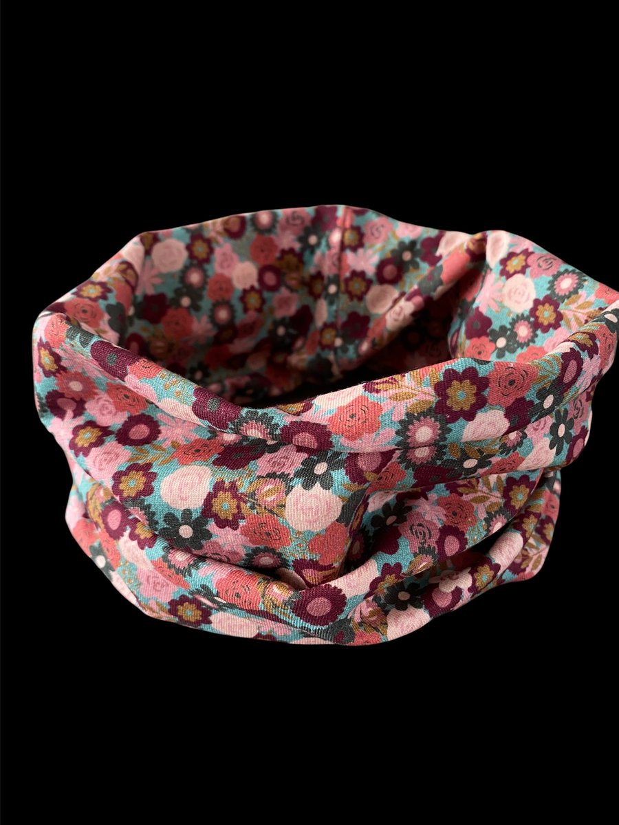 Pink and burgundy Flower snood Neck Warmer - Small Adult