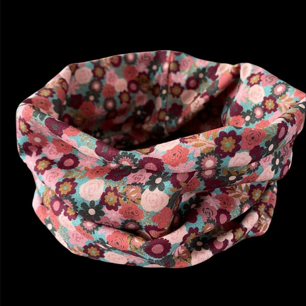 Pink and burgundy Flower snood Neck Warmer - Small Adult