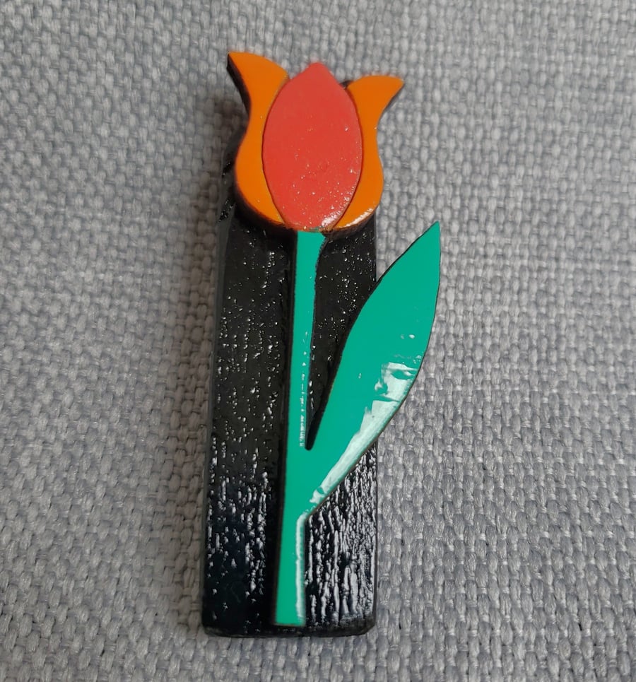 Recycled wooden tulip brooch