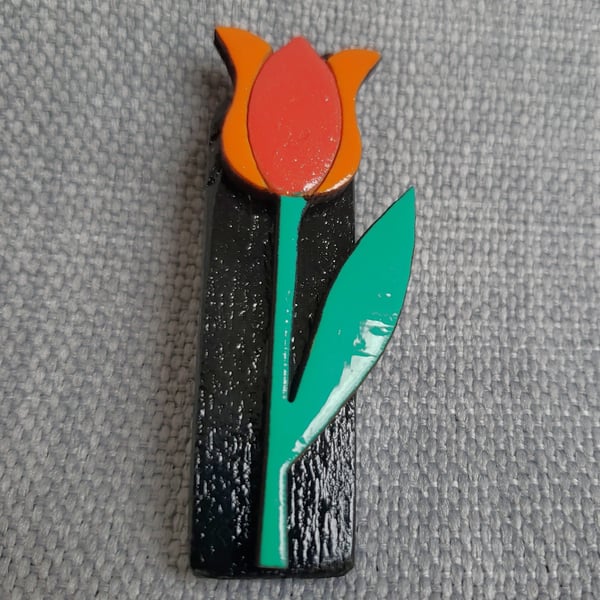 Recycled wooden tulip brooch
