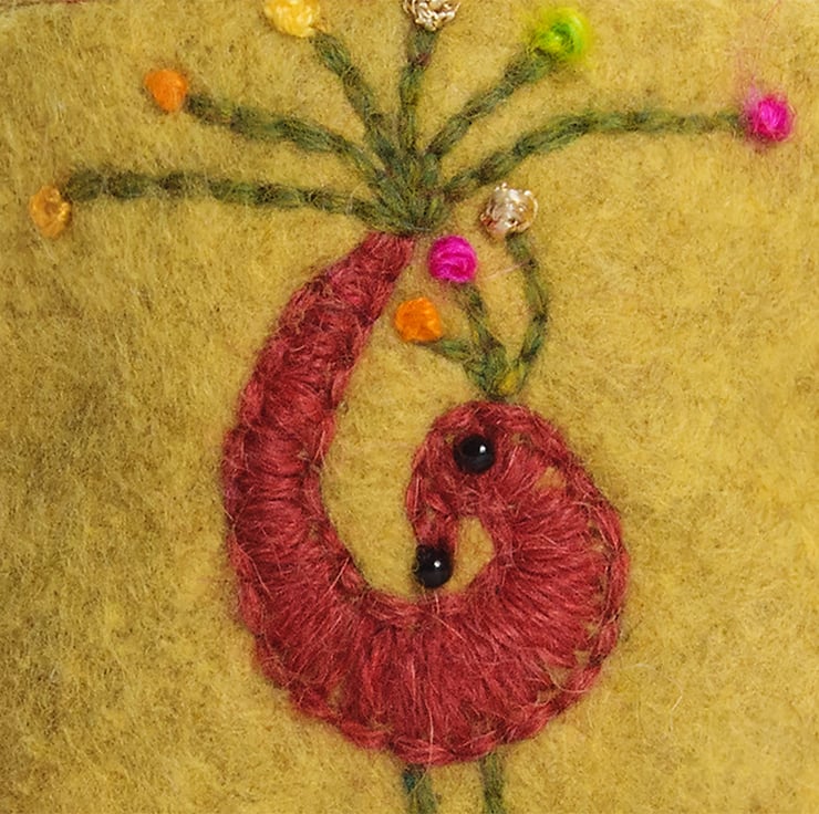 Miniature mustard wool felt drawstring bag with... - Folksy