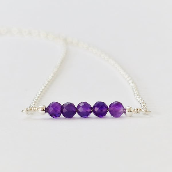 Amethyst bar sterling silver necklace, February birthstone jewellery gift